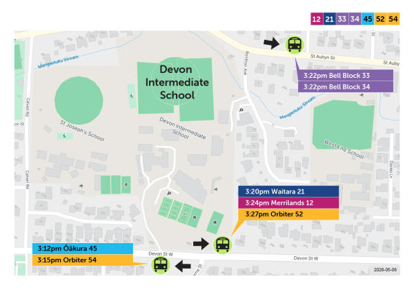 Map of where school buses park after school at Devon Intermediate