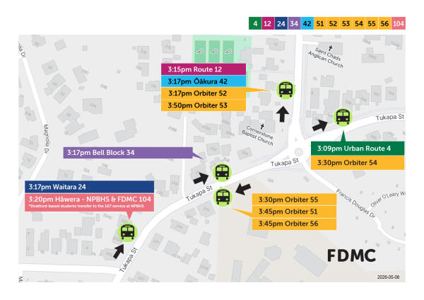 Map of where school buses park after school at Francis Douglas Memorial College