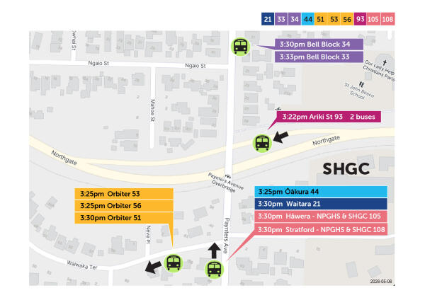 Map of where school buses park after school at Sacred Heart Girls' College
