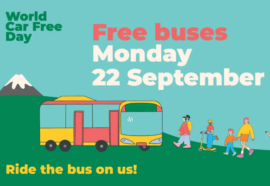 Cartoon image of people walking to the bus