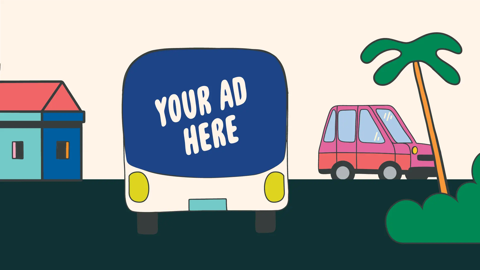 Illustration of a bus with advertising space on the back for sale