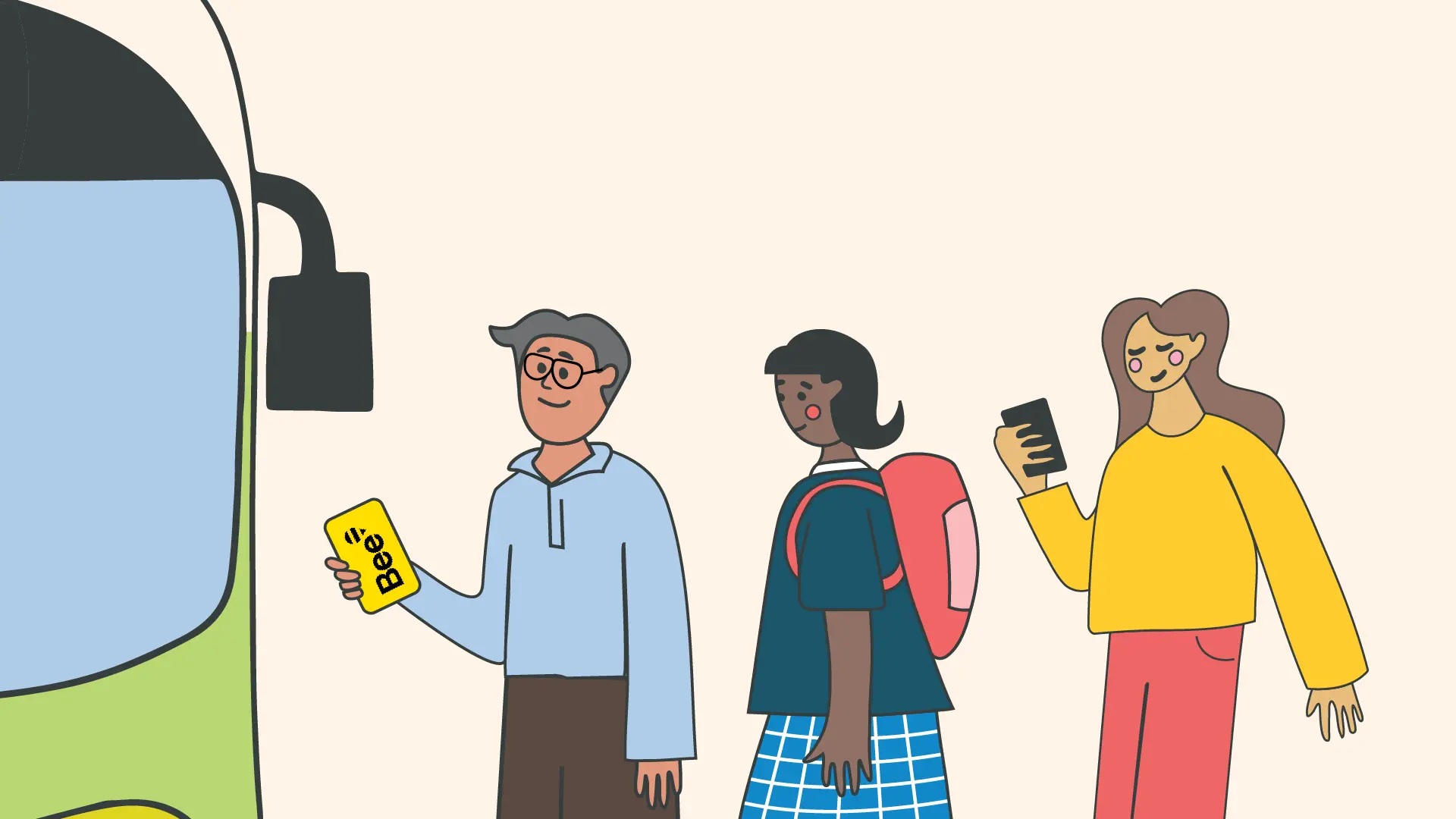Illustration of people paying for the bus