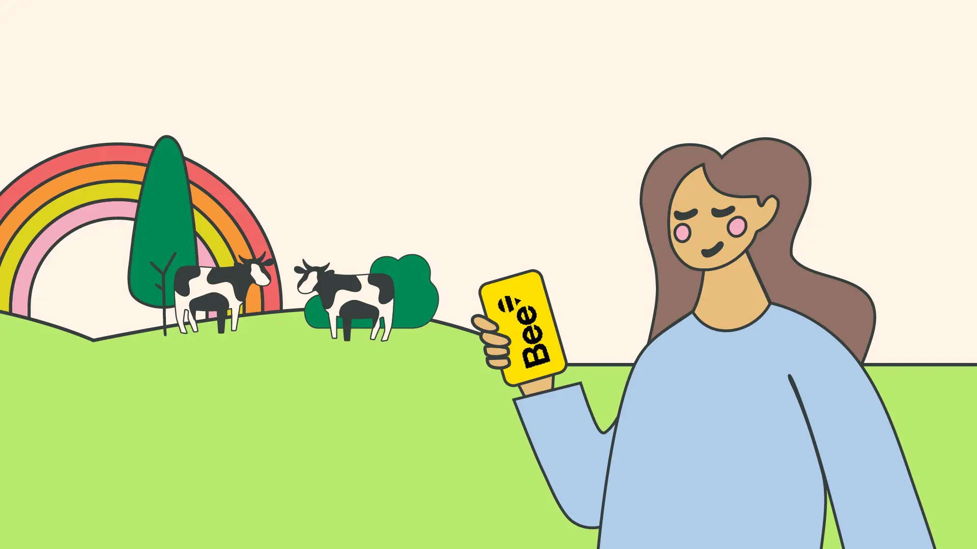Illustration of girl holding Bee Card