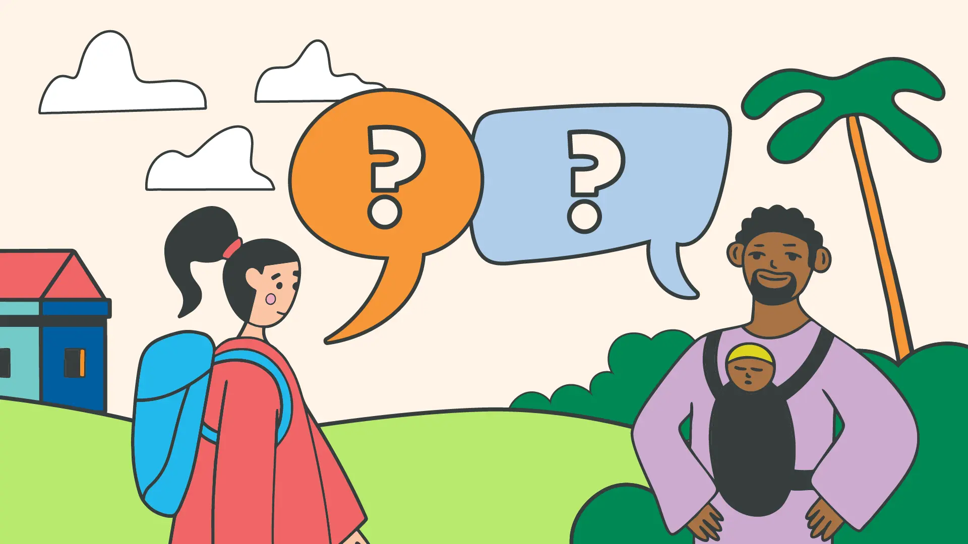 Illustration of two people talking