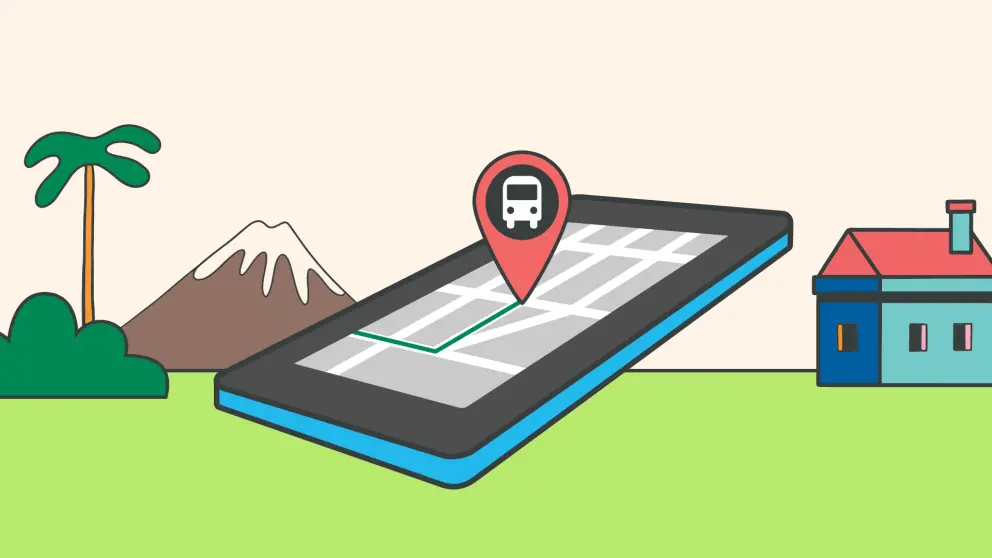 Illustration of a map with bus tracking on a tablet