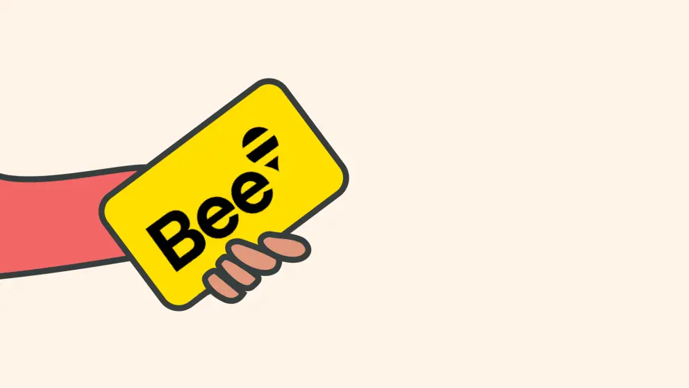 Illustration of hand holding a Bee Card