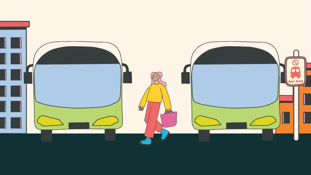 Illustration of a person transferring buses