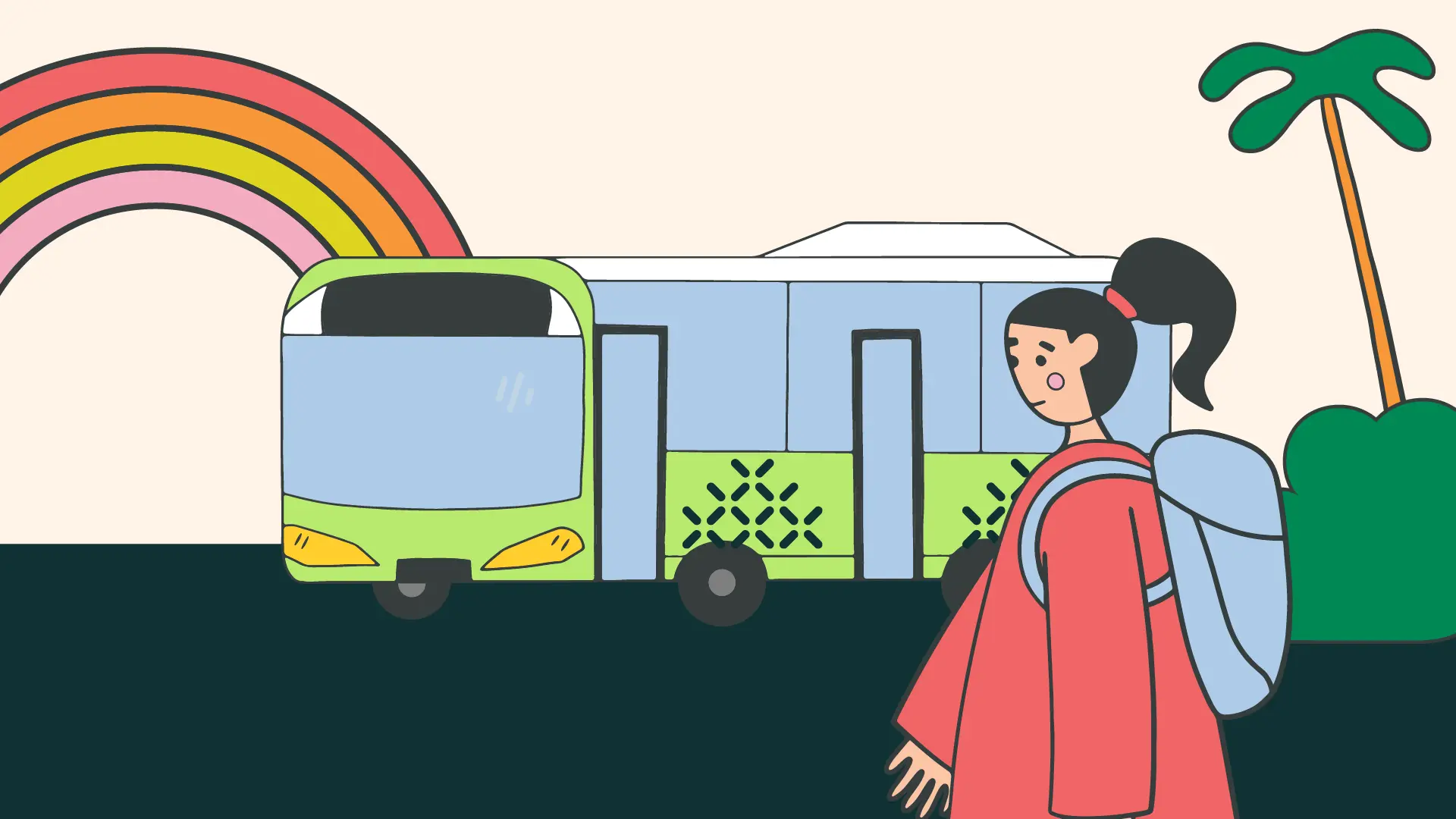 Illustration of a girl about to jump on the bus